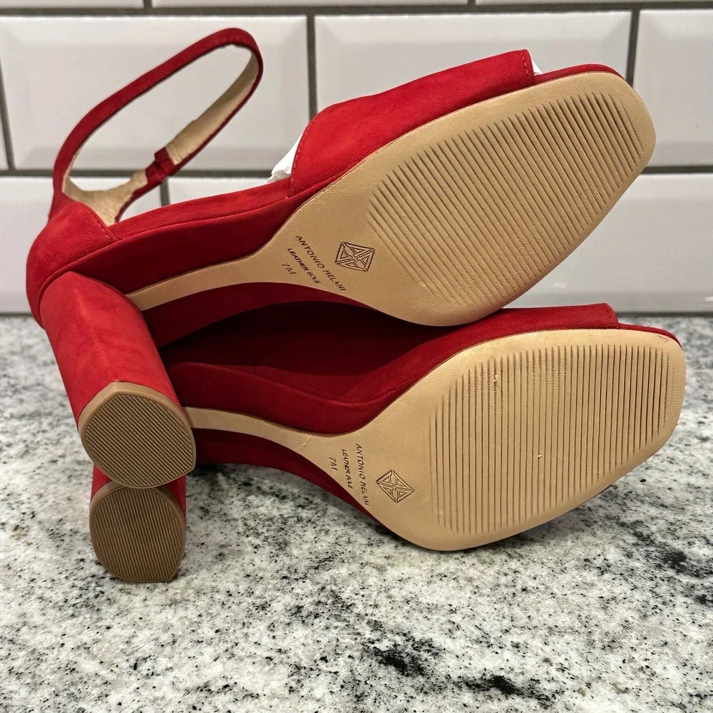 Antonio Melani Womens 7M Ehren Heels Red Rouge Suede Peep Toe Block Zip Glam